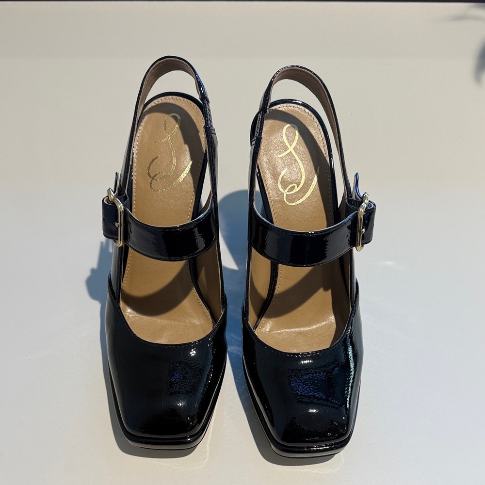 Elegant Black Patent Leather Slingback Heels